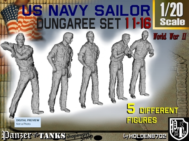 1-20 US Navy Dungaree Set 11-16 in White Natural Versatile Plastic