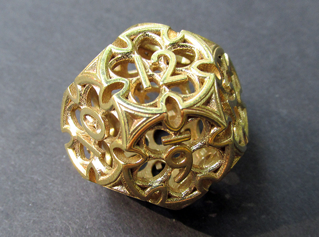 Gothic Rosette d12 in Natural Brass