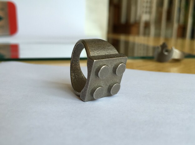 Lego-inspired Ring Size 10 in Polished Nickel Steel