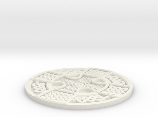 Celtic Manx Wheel Coaster in White Natural Versatile Plastic