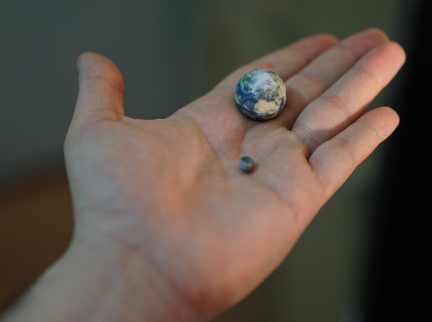 Tiny Earth & Moon to scale in Full Color Sandstone