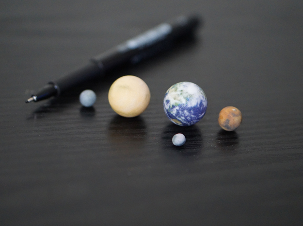 Tiny Mercury, Venus, Earth, Mars & Moon in Full Color Sandstone