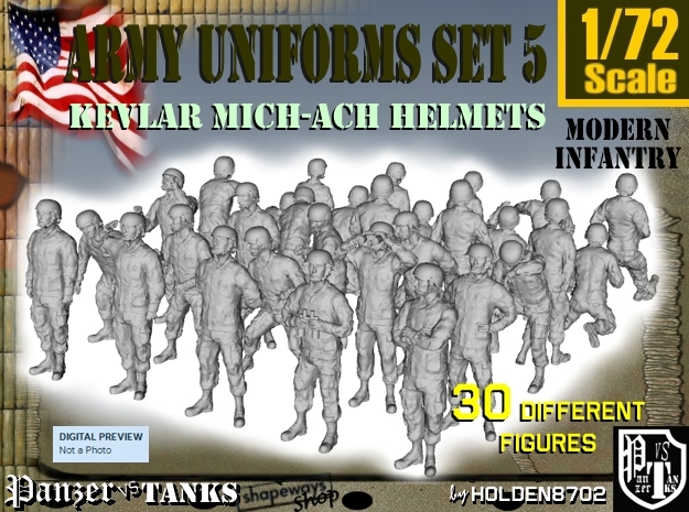 1-72 Army Modern Uniforms Set5 in Tan Fine Detail Plastic