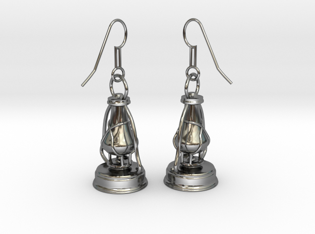 kerosene lamp - earrings in Fine Detail Polished Silver
