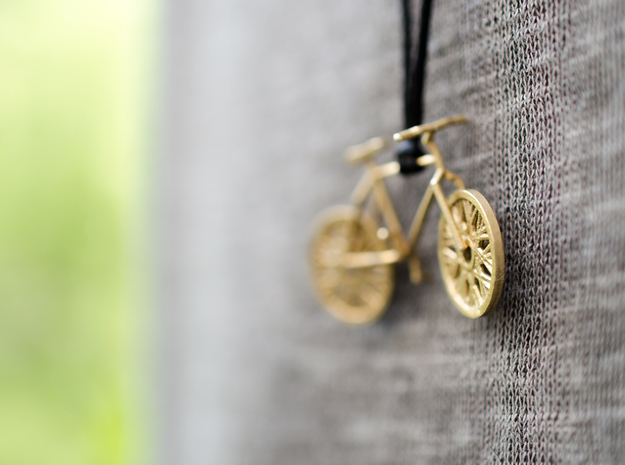 Bicycle brass pendant with moving wheels! in Natural Brass (Interlocking Parts)
