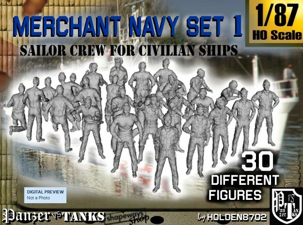 1/87 Merchant Navy Crew Set 1 in Tan Fine Detail Plastic