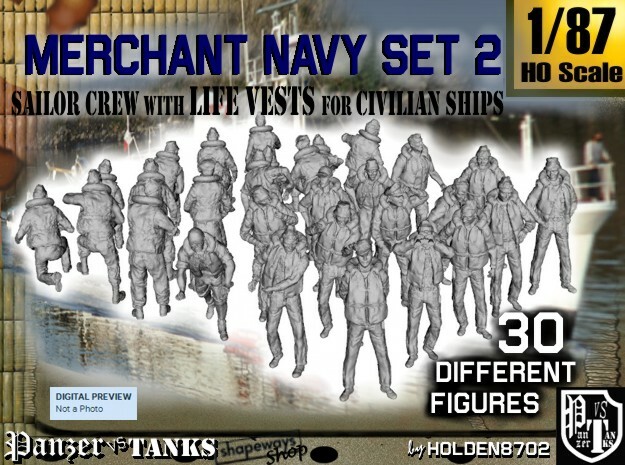 1/87 Merchant Navy Crew Set 2 in Tan Fine Detail Plastic