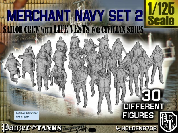 1/125 Merchant Navy Crew Set 2 in Tan Fine Detail Plastic