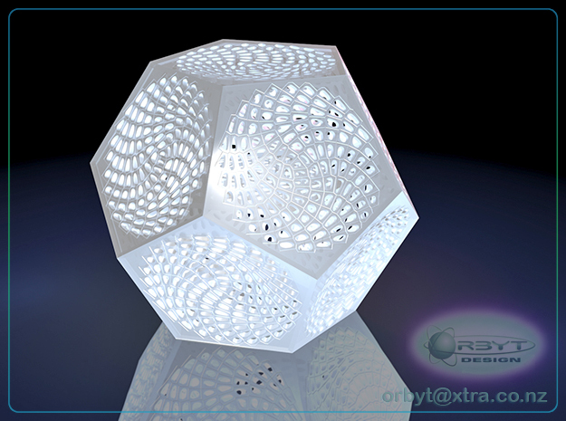 Voronoi Dodecahedron Lampshade ~ 120mm tall in White Processed Versatile Plastic