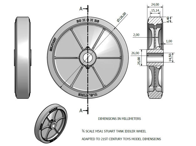 1/6 Adapted IDLER Wheel Stuart in White Processed Versatile Plastic