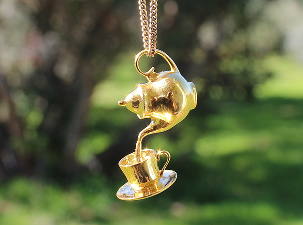 Teapot and Cup Pendant in Polished Brass