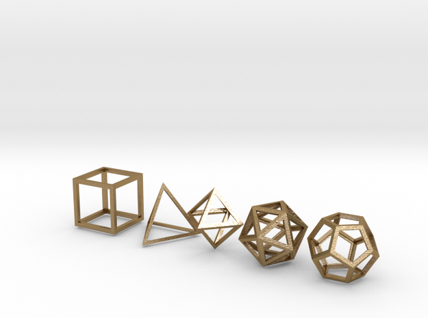 Platonic Solids (set of 5) in Polished Gold Steel