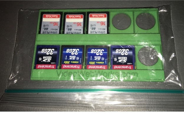 10 SD Cards on a 3x5 Index Card Holder in Green Processed Versatile Plastic