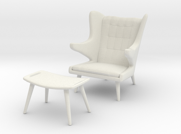 Wegner AP-19 Chair w/ Ottoman aka Papa Bear in White Natural Versatile Plastic: 1:48