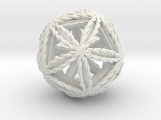 Twisted Icosasphere w/ nested Icosahedron 1.8" in White Natural Versatile Plastic