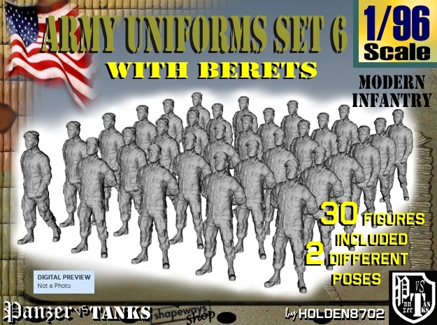 1-96 Army Modern Uniforms Set6 in Tan Fine Detail Plastic
