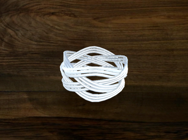 Turk's Head Knot Ring 4 Part X 4 Bight - Size 9 in White Natural Versatile Plastic