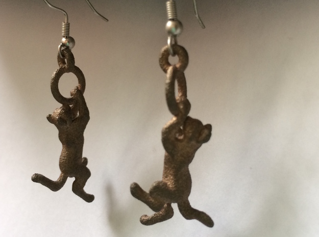 Hanging Cat Earrings in Natural Bronze