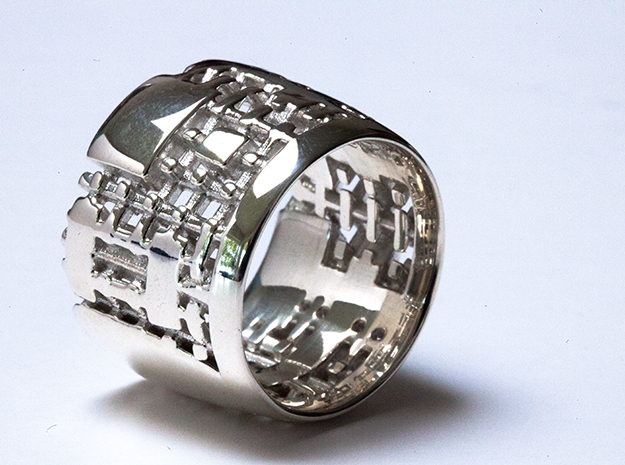 Menger Matrix Turbine Ring 21mm in Polished Silver