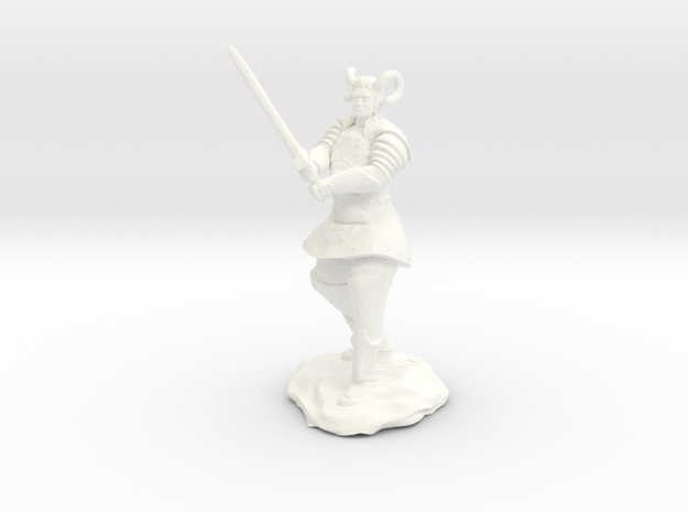Tiefling Paladin in Platemail with Greatsword in White Processed Versatile Plastic