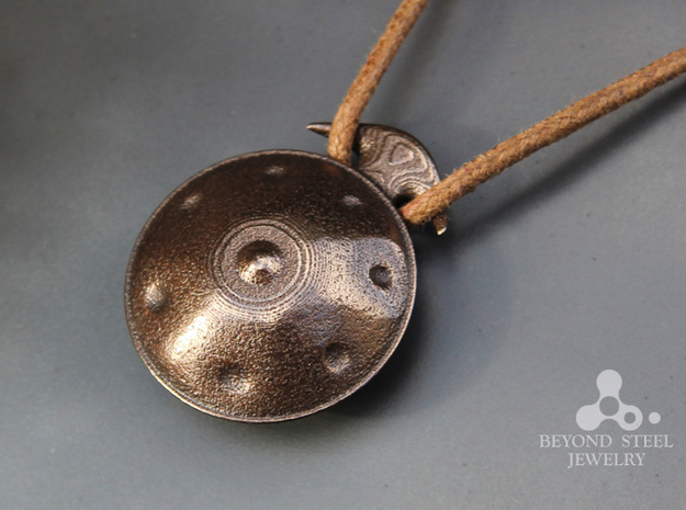 Handpan Instrument Pendant v2 in Polished Bronze Steel