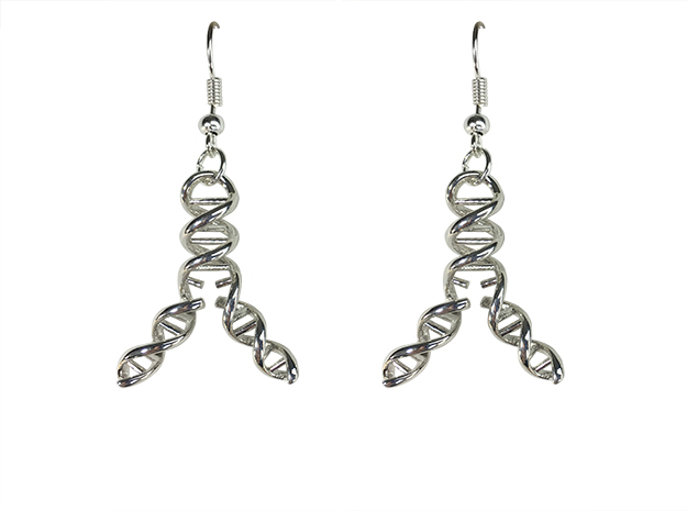 Replicating DNA Earrings in Polished Silver