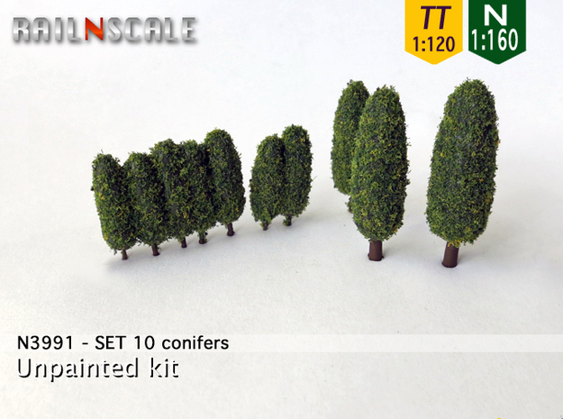 SET 10x Conifers (N 1:160 - TT 1:120) in White Natural Versatile Plastic