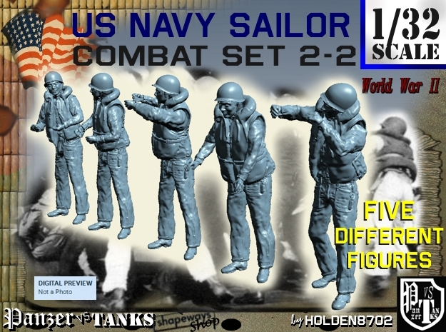 1-32 US Navy Sailors Combat SET 2-2 in Tan Fine Detail Plastic