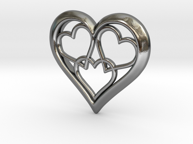 3 in 1 Hearts Pendant in Polished Silver