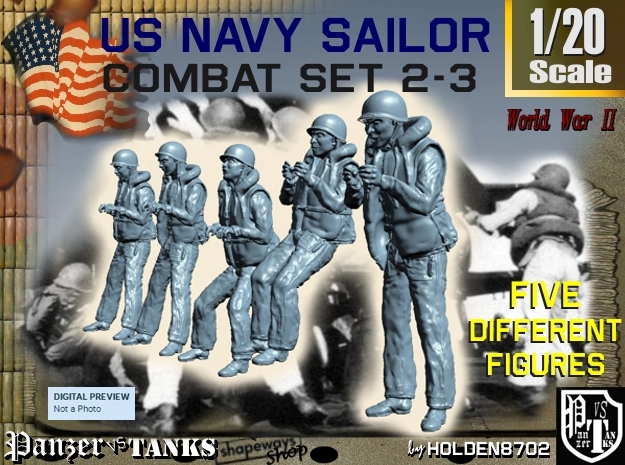 1-20 US Navy Sailors Combat SET 2-3 in White Natural Versatile Plastic