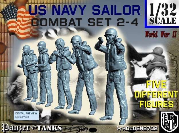 1-32 US Navy Sailors Combat SET 2-4 in Tan Fine Detail Plastic