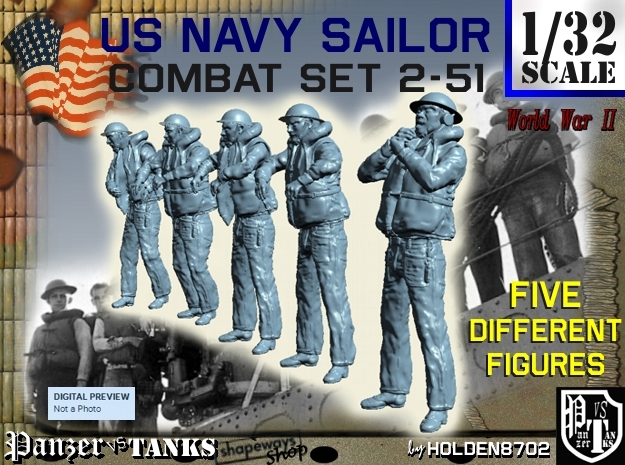 1-32 US Navy Sailors Combat SET 2-51 in Tan Fine Detail Plastic
