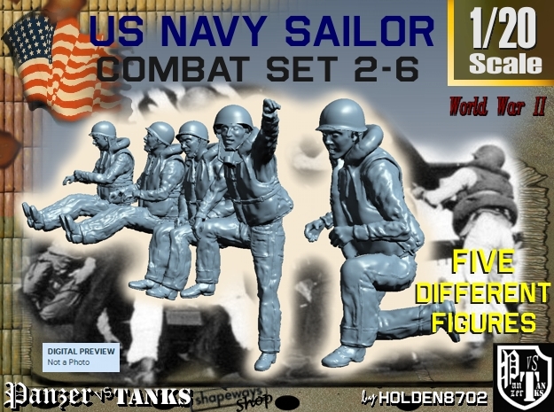 1-20 US Navy Sailors Combat SET 2-6 in White Natural Versatile Plastic