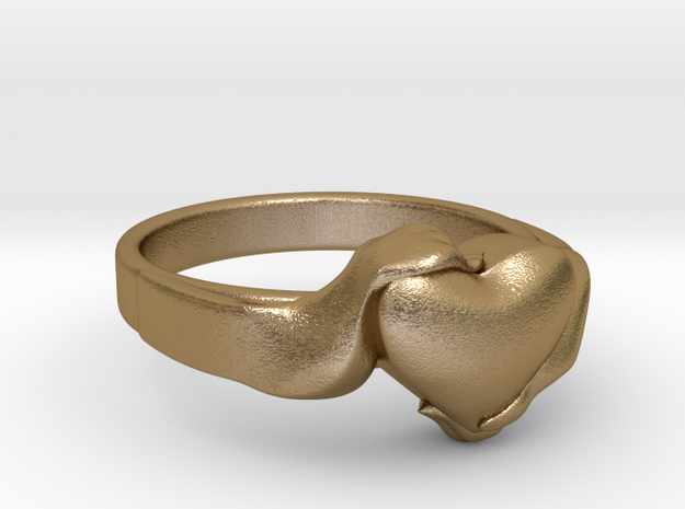 Heart in Hands Ring in Polished Gold Steel: 6 / 51.5