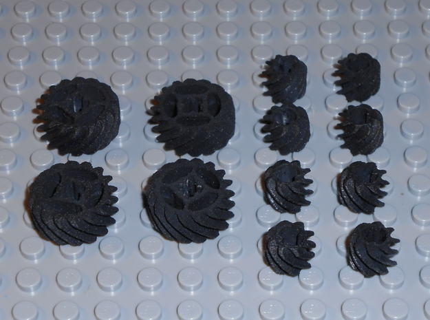 LEGO®-compatible helical gears in Black Natural Versatile Plastic