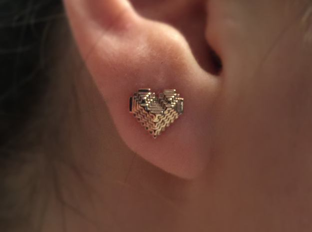 8bit Heart Posted Studs in 14k Rose Gold