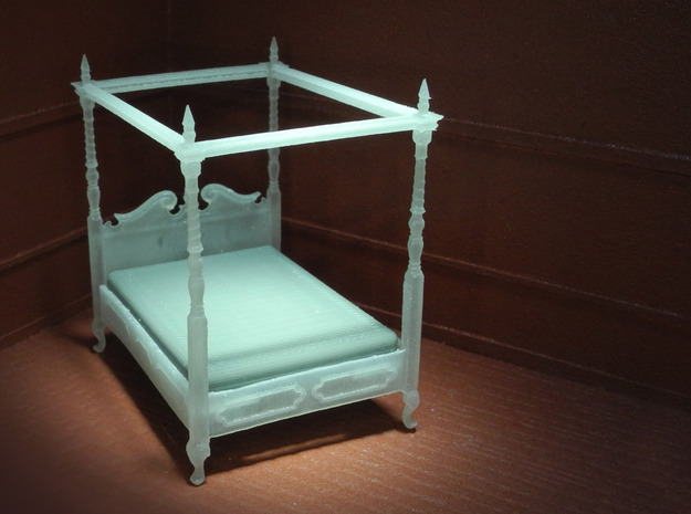 1:48 Four Poster Canopy Bed in Tan Fine Detail Plastic