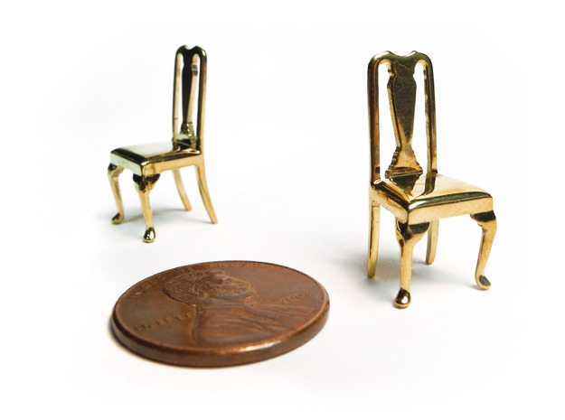 Pair of 1:48 Queen Anne Chairs in Natural Brass
