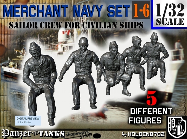 1-32 Merchant Navy Crew Set 1-6 in Tan Fine Detail Plastic