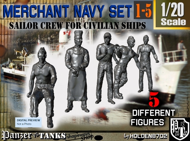 1-20 Merchant Navy Crew Set 1-5 in White Natural Versatile Plastic