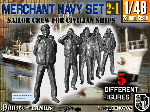 1-48 Merchant Navy Crew Set 2-1 in Tan Fine Detail Plastic