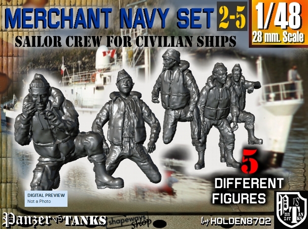 1-48 Merchant Navy Crew Set 2-5 in Tan Fine Detail Plastic