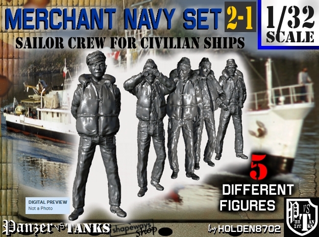 1/32 Merchant Navy Crew Set 2-1 in Tan Fine Detail Plastic