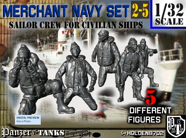 1-32 Merchant Navy Crew Set 2-5 in Tan Fine Detail Plastic