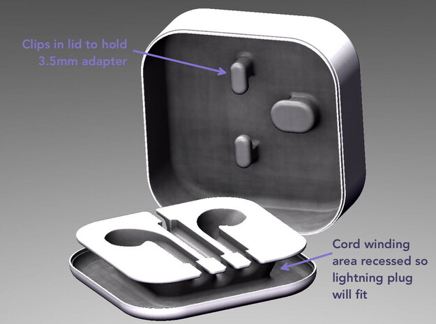 Lightning earphone case - Base in White Processed Versatile Plastic