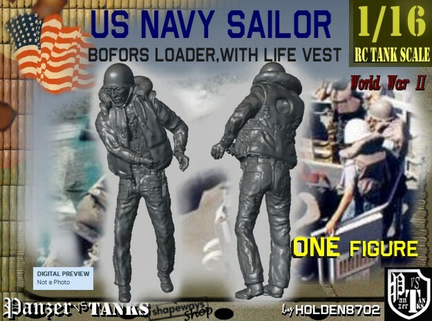 1-16 USN Sailor Lifevest Bofors Loader 3 in White Natural Versatile Plastic