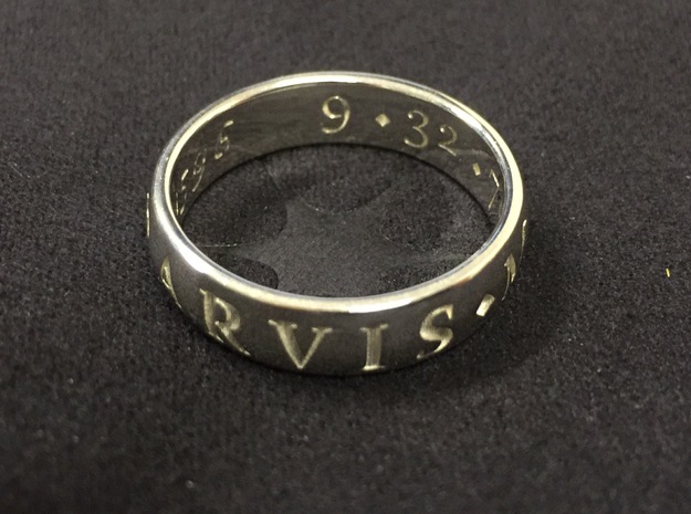 Size 10 Sir Francis Drake, Sic Parvis Magna Ring  in Fine Detail Polished Silver