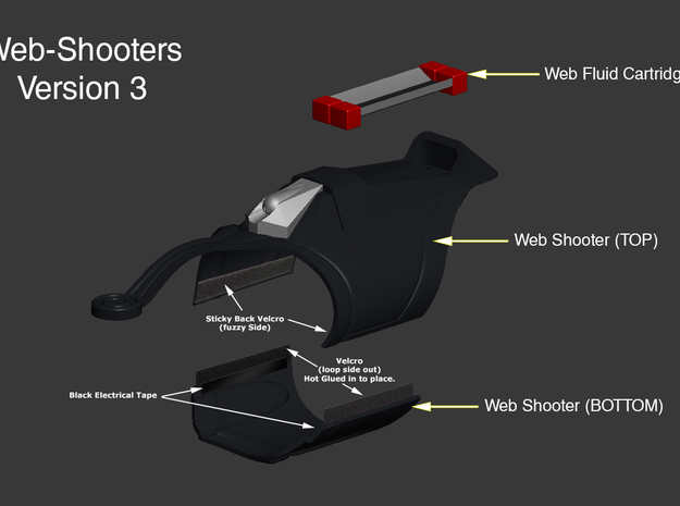 Spider-Man Homecoming Web Shooter (v3) 65mm SET in White Natural Versatile Plastic