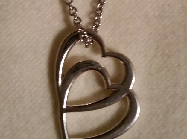 Double Heart Necklace in Fine Detail Polished Silver