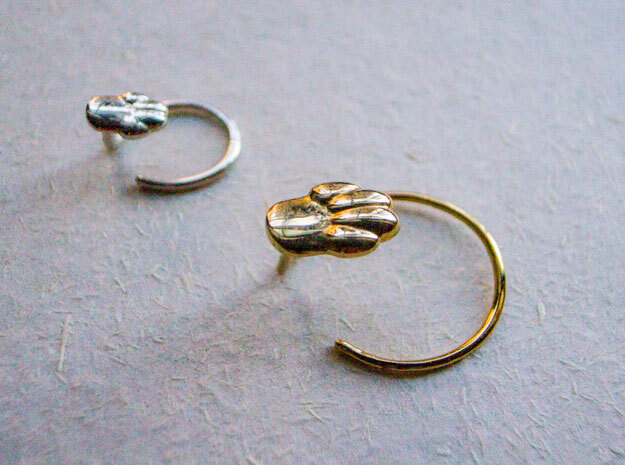 Cat or Dog Paw Earring in 14k Gold Plated Brass: Small
